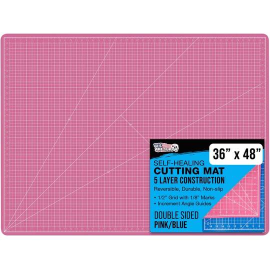 U.S. Art Supply; 36" x 48" Self-Healing Cutting Mat 5-Ply - Double-Sided Pink/Blue Craft Mat, Non-Slip Cutting Mats for Crafts, Sewing, Quilting, Scrapbooking; Category:Cutting Mats & Accessories; Image:1